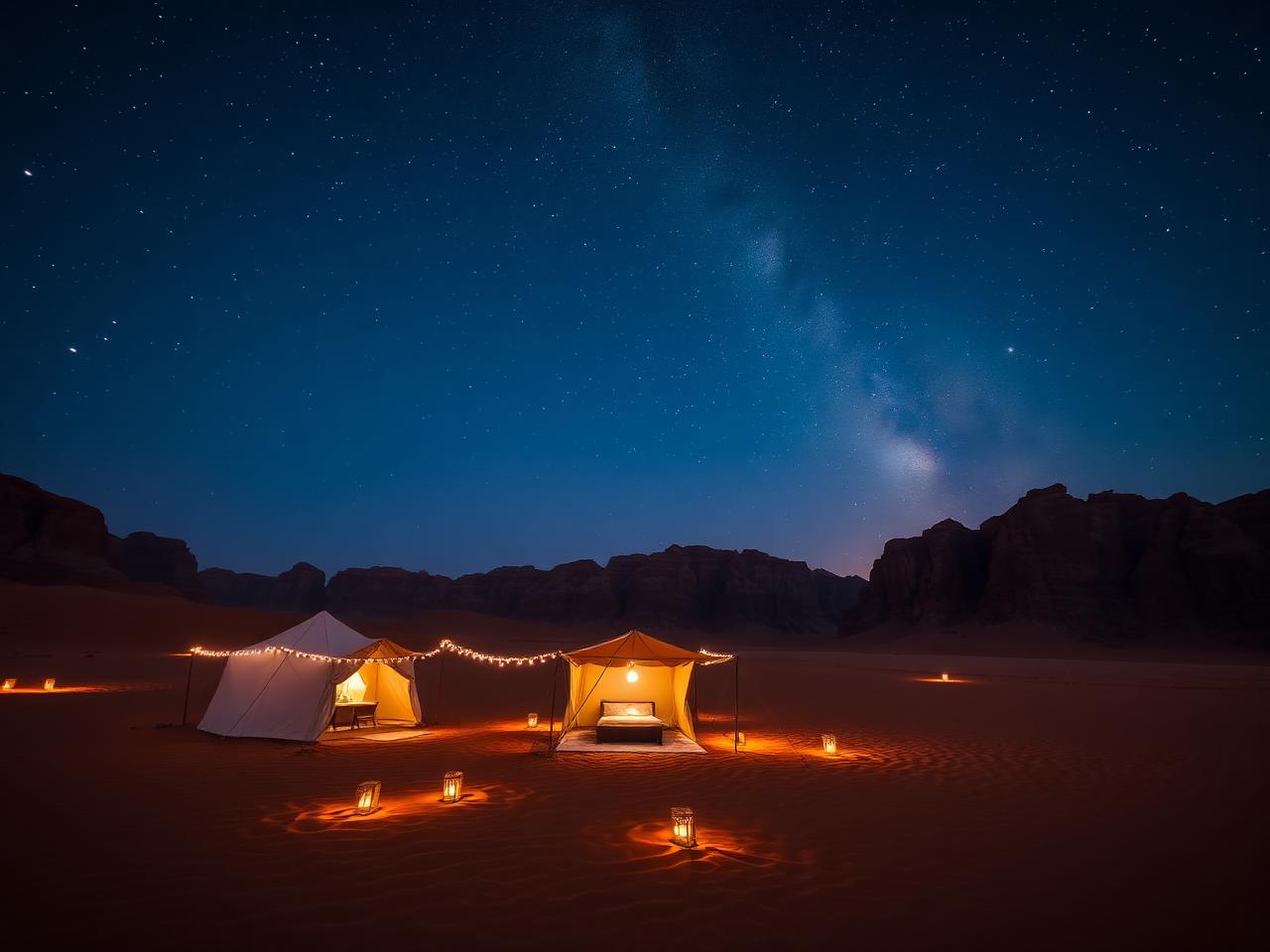 Desert camp beneath the Milky Way